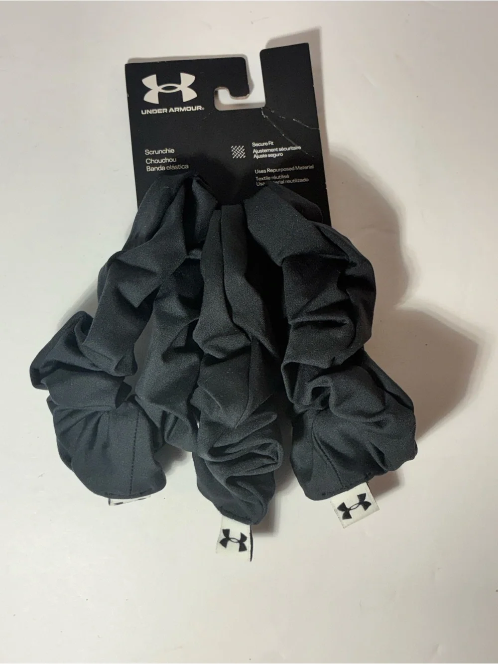 Under Armour Women's Black Scrunchies 3-Pack OSFM NWT Athletic Hair Ties